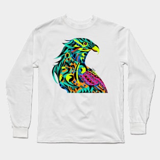 lake mecha peregrine falcon halcon ecopop in mexican techno organic tribal totonac patterns Long Sleeve T-Shirt